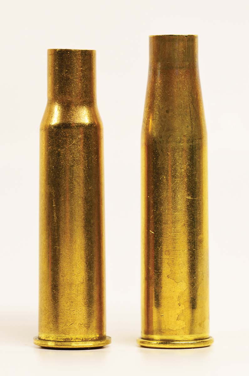 The brass case for the 8x56R produced from a 7.62x54R case. It needs to be fireformed. It is .12 inches shorter, so with less case  capacity, it would require its own load data.